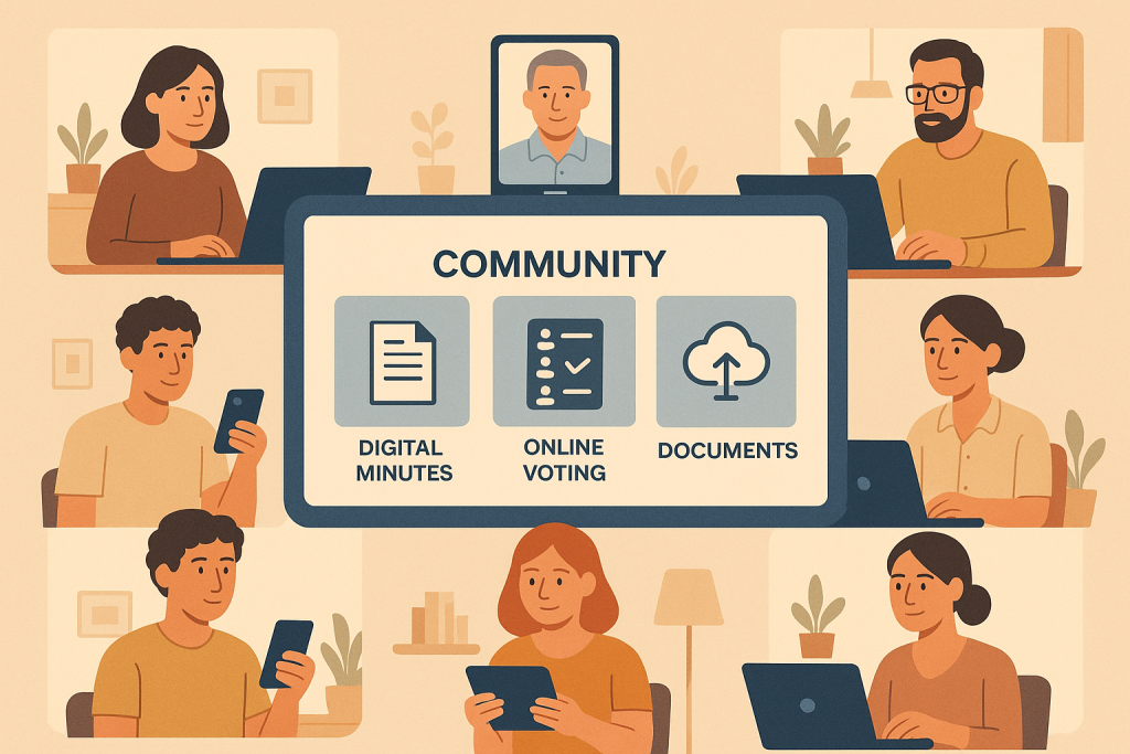 vecinos celebrando una junta virtual
