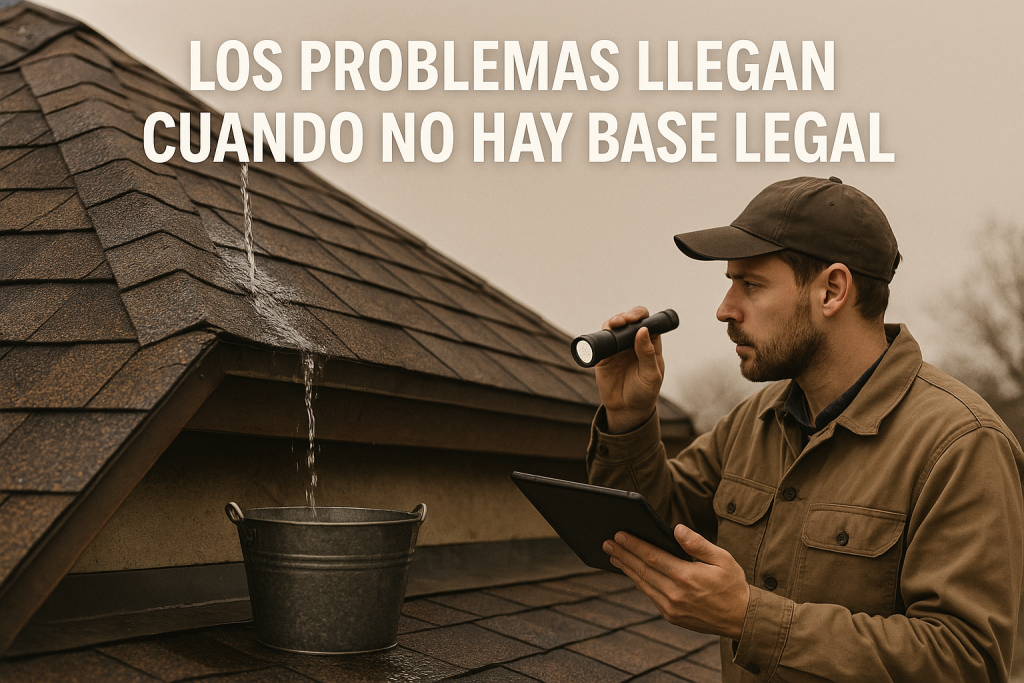 Técnico reparando gotera en edificio de comunidad de propietarios sin división horizontal